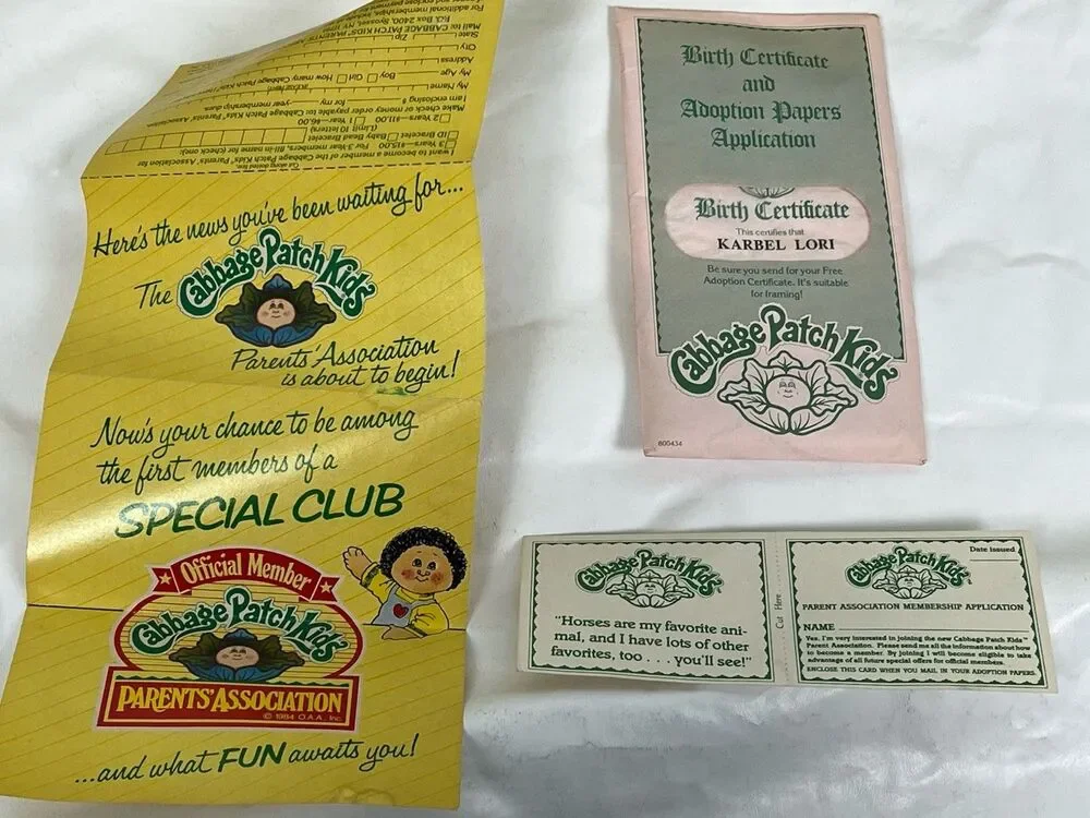 VTG 1985‎ Cabbage Patch Kids Karbel Lori Green Eyes NRFB Birth Cert Box Damage